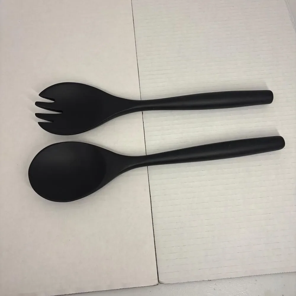 Black Salad Bowl W/ Matching Spoon and Fork Set